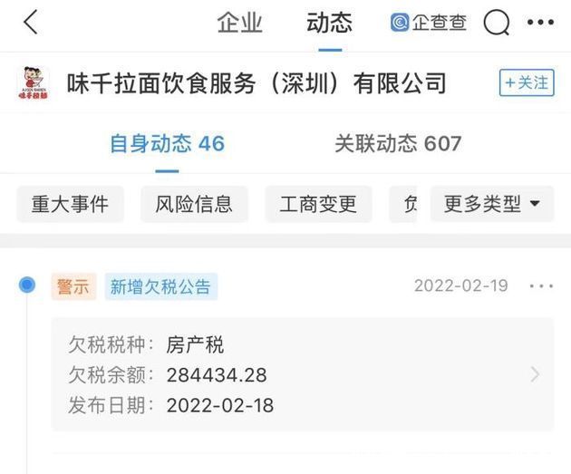 欠税|味千拉面欠税28万，已拖欠超两年