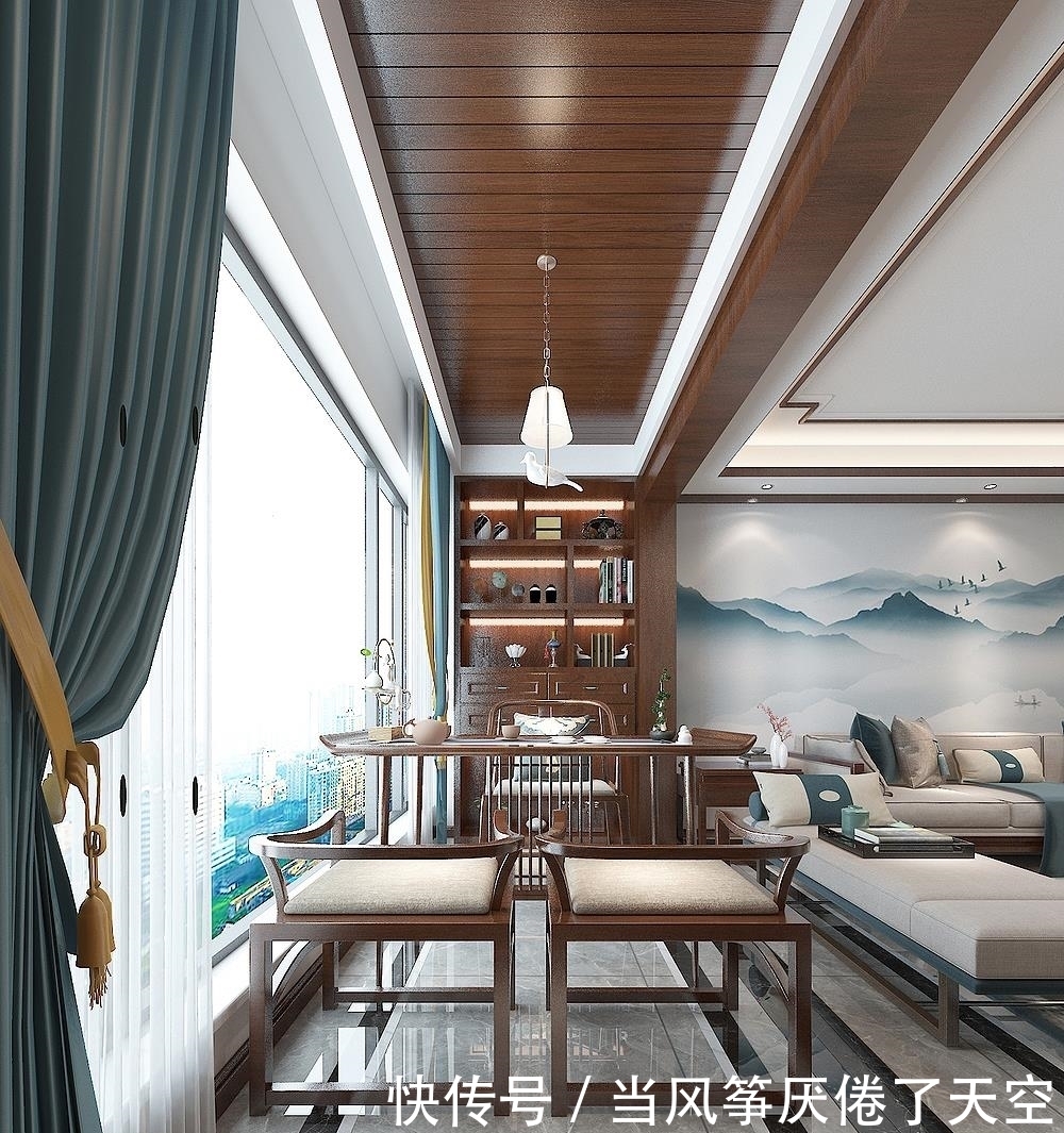 山水画|他家的中式风太好看了,入户玄关的圆形造型,很有中式意韵和品味