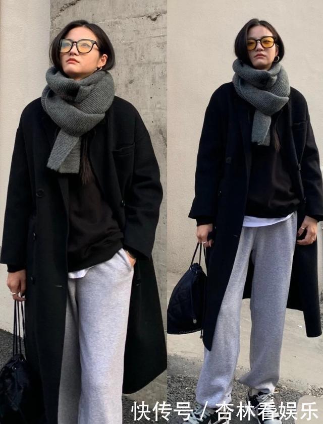 大衣在配不在多,学韩国博主一衣多穿,一件黑大衣一周穿搭不重复