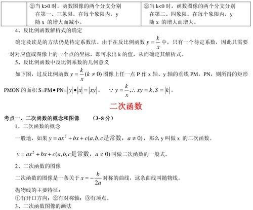 初中数学函数（一次函数、二次函数、反比例函数）考点重点全梳理