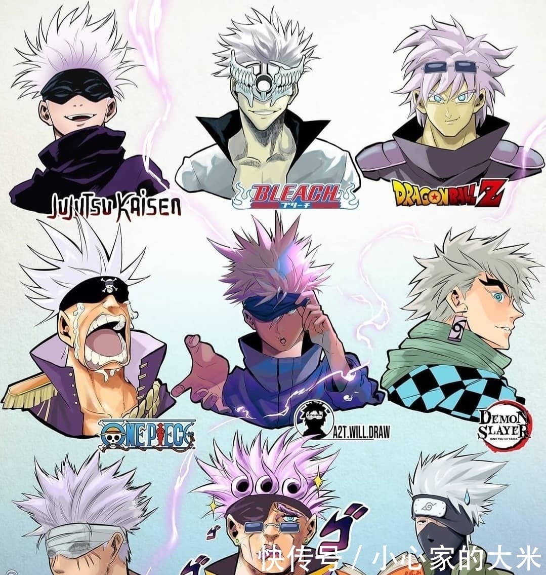 jojo|不同画风的动漫人物，五条悟帅到极致，鸣人过于可爱