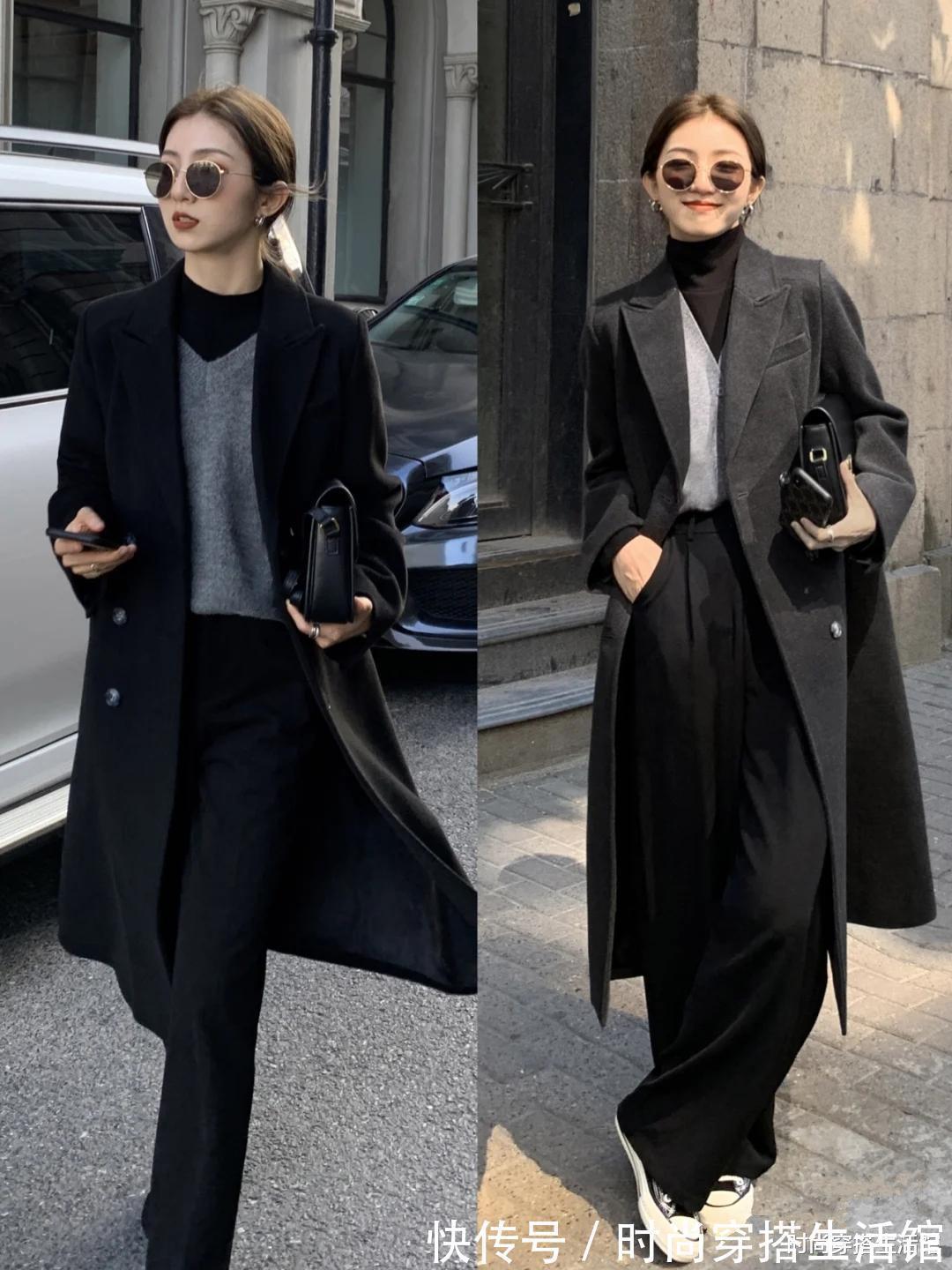 黑大衣|一件黑大衣=N种搭配,可盐可甜,又美又飒,冬天这样穿更美