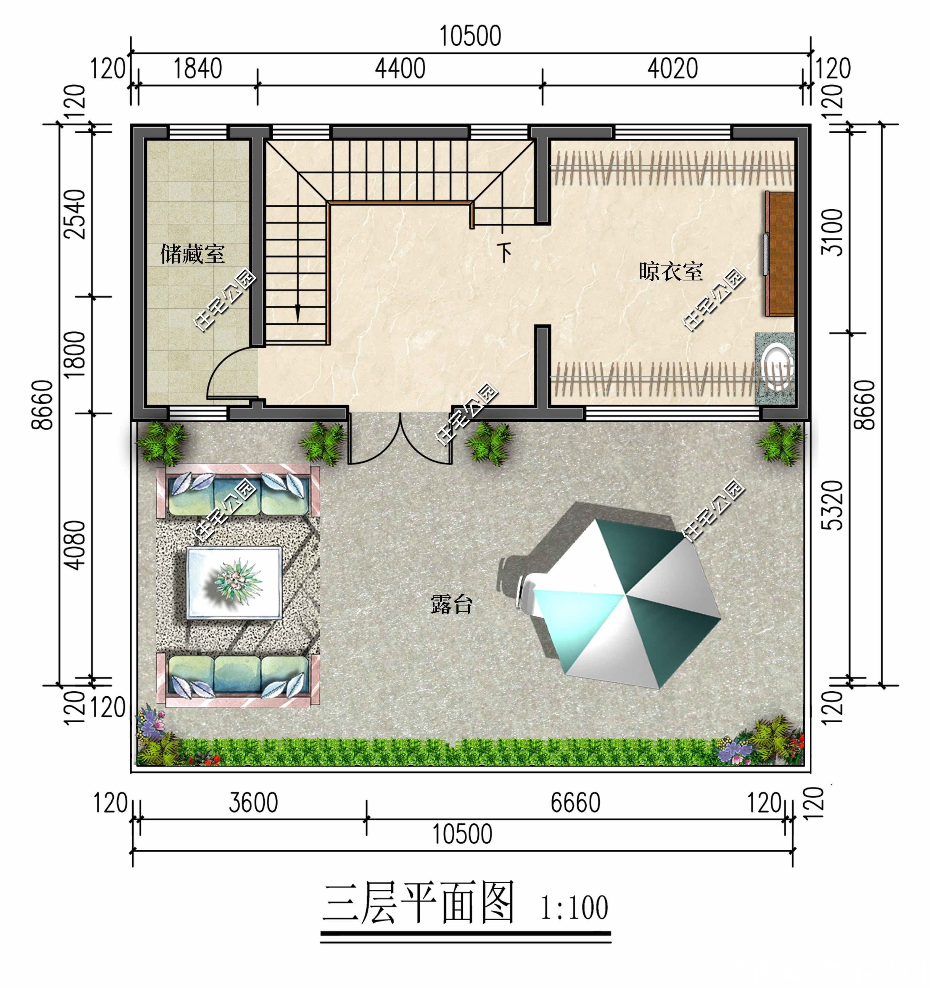 客餐|10×10米二层半现代别墅，30平客餐区+大卧室+大露台，实用舒适