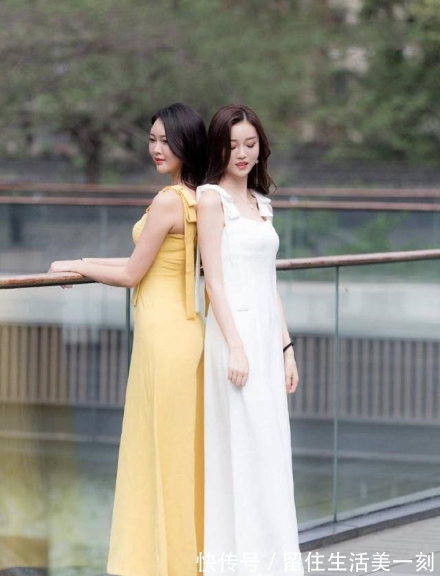 连衣裙 黄白连衣裙姐妹花,气质迷人,走哪都能成为焦点!