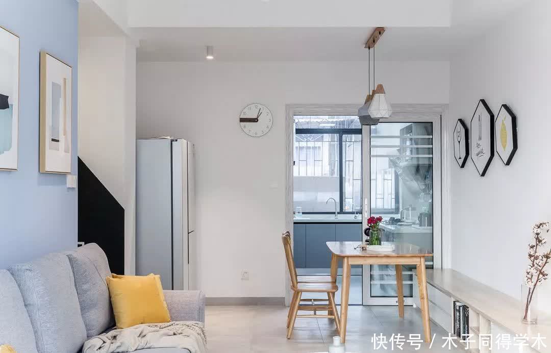 厨房|116㎡三房变四房,厨房+餐厅仅占14㎡,卡座与电视柜连一起