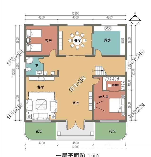 户型|户型方正格局好,回农村盖一栋这样的12×12米小别墅,养老好去处