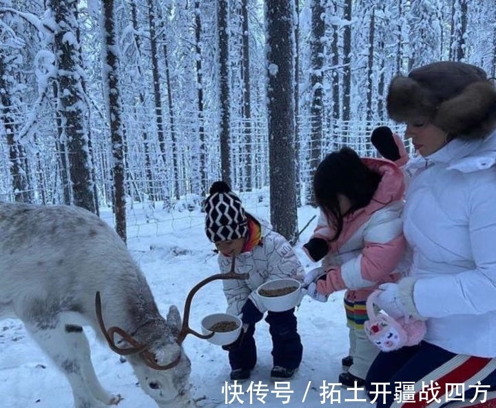 驯鹿|有钱任性!C罗未婚妻带4娃北极“烤火”,与11岁迷你罗亲密合照