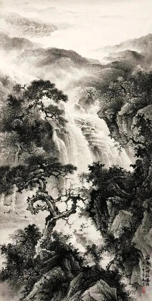 吕少华|“飞流直下三千尺,疑是银河落九天”!这水墨山水,绝了!