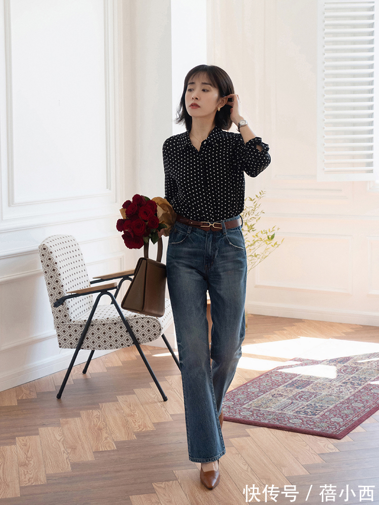 波点|职场女性多备“衬衫”,搭配阔腿裤、九分裤、半身裙,时髦又优雅