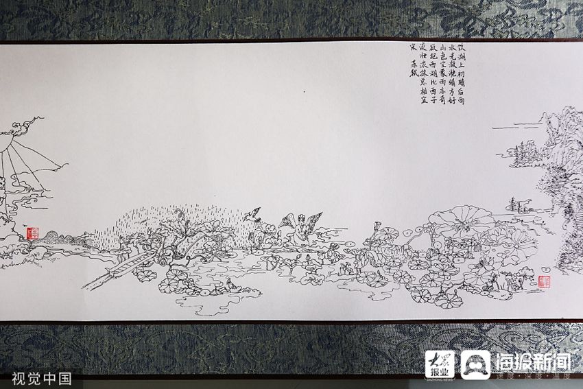 青岛农业大学|不打草稿一气呵成 青岛大学生用0.1毫米针管笔将苏轼诗词绘成8米长卷