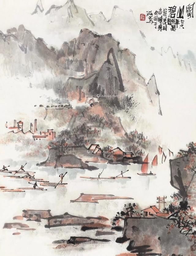 他的山水画——极简的直线为骨,极繁的渲染为体,苍润氤氲