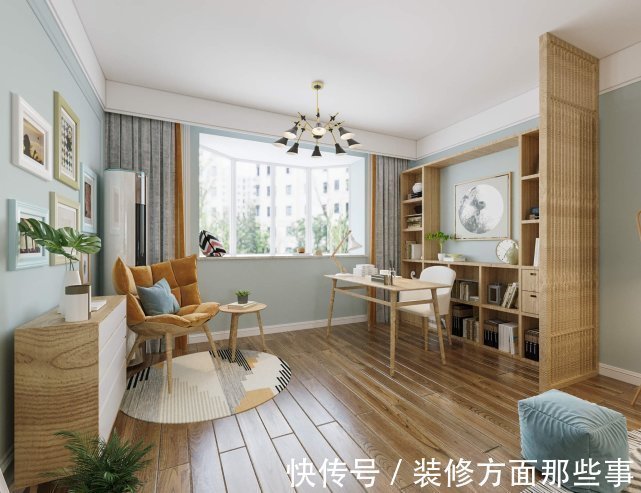 阳台上|110平清新北欧风二居室阳台上半开式式书房,增加客厅采光