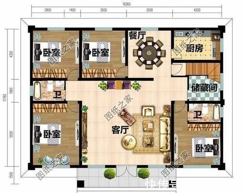 户型|五开间二层自建房布局图,看了谁还在城里买房啊