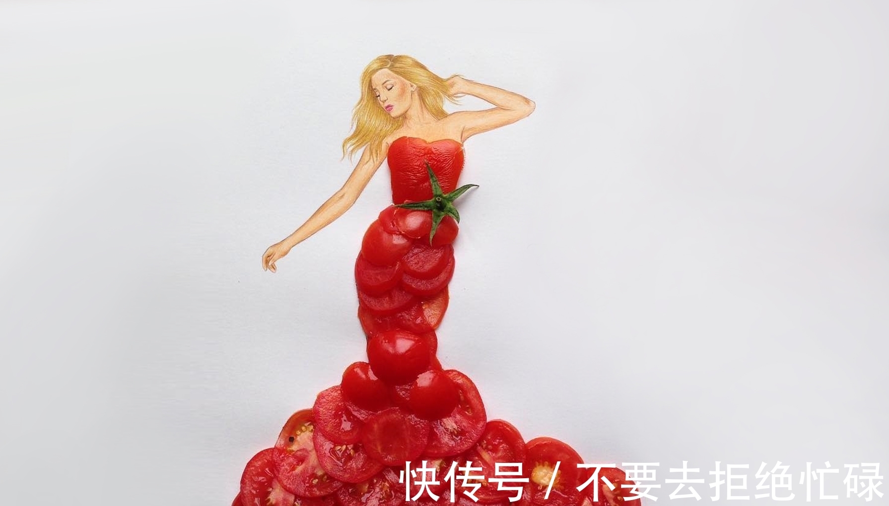 shamekh#这个插画师有点“懒”,他画画只画一半,其余都是用水果来替代