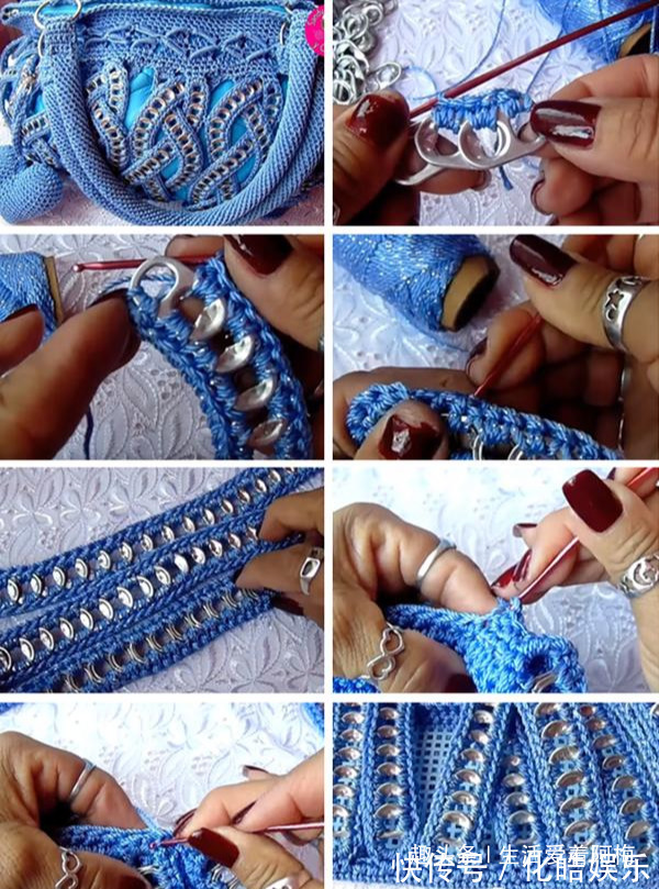 在易拉罐拉环上编织,钩成的包包耐看耐用!DIY变废为宝附教程