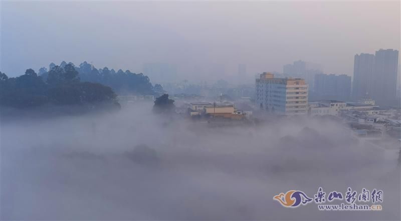 晨雾中乐山城宛如仙境