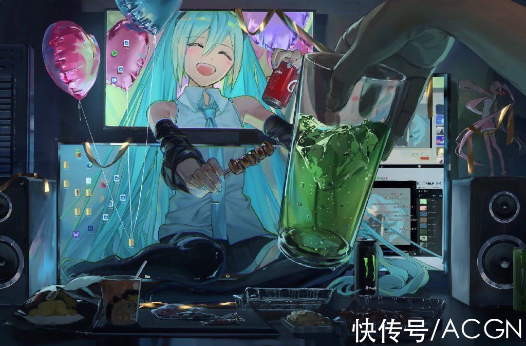 初音未来&这位画师居然画出了和初音未来喝酒撸串的日子，太羡慕了