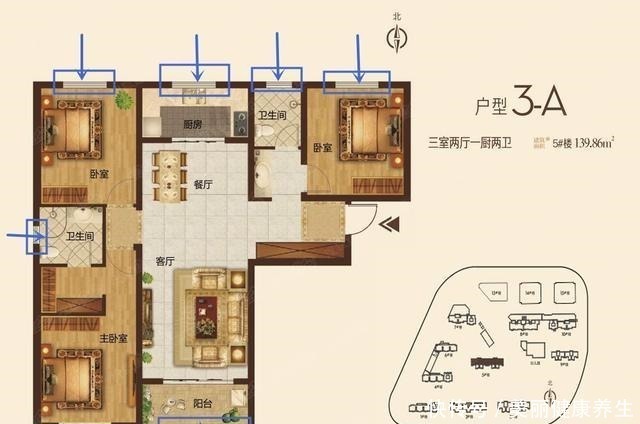 向南|标准的黄金户型，光南北通透还远远不够，从客厅到卫生间都有要求！