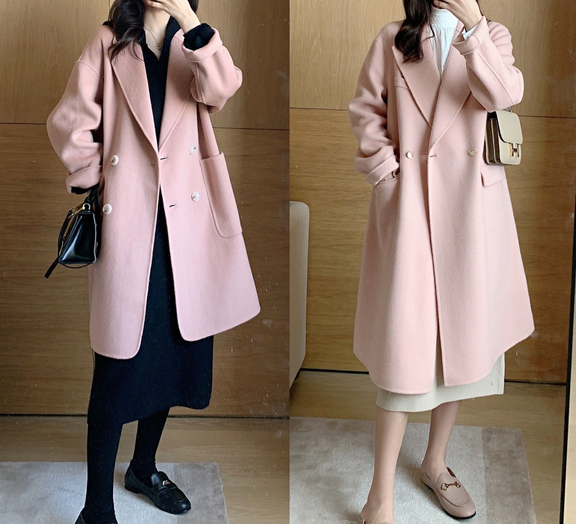 漂亮的女人都在穿呢大衣，粉色呢大衣减龄甜美，值得体验