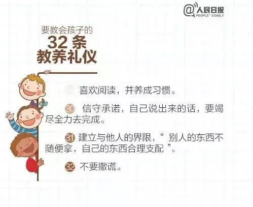 教养|人民日报：这32条教养礼仪，越早教会孩子越好（家长收藏好）