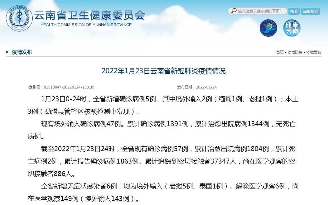 云南省|云南1月23日新增新冠肺炎本土病例3例 勐腊县管控区核酸检测中发现