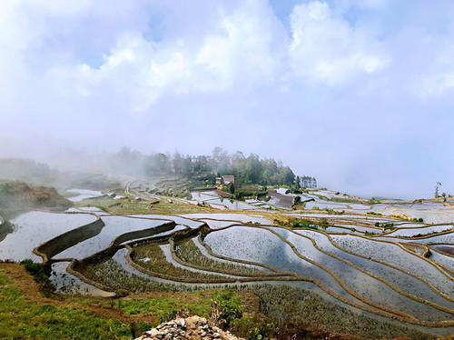 梯田|开车一小时海拔升高两千米，还全是盘山公路，却意外发现了蓝色梯田