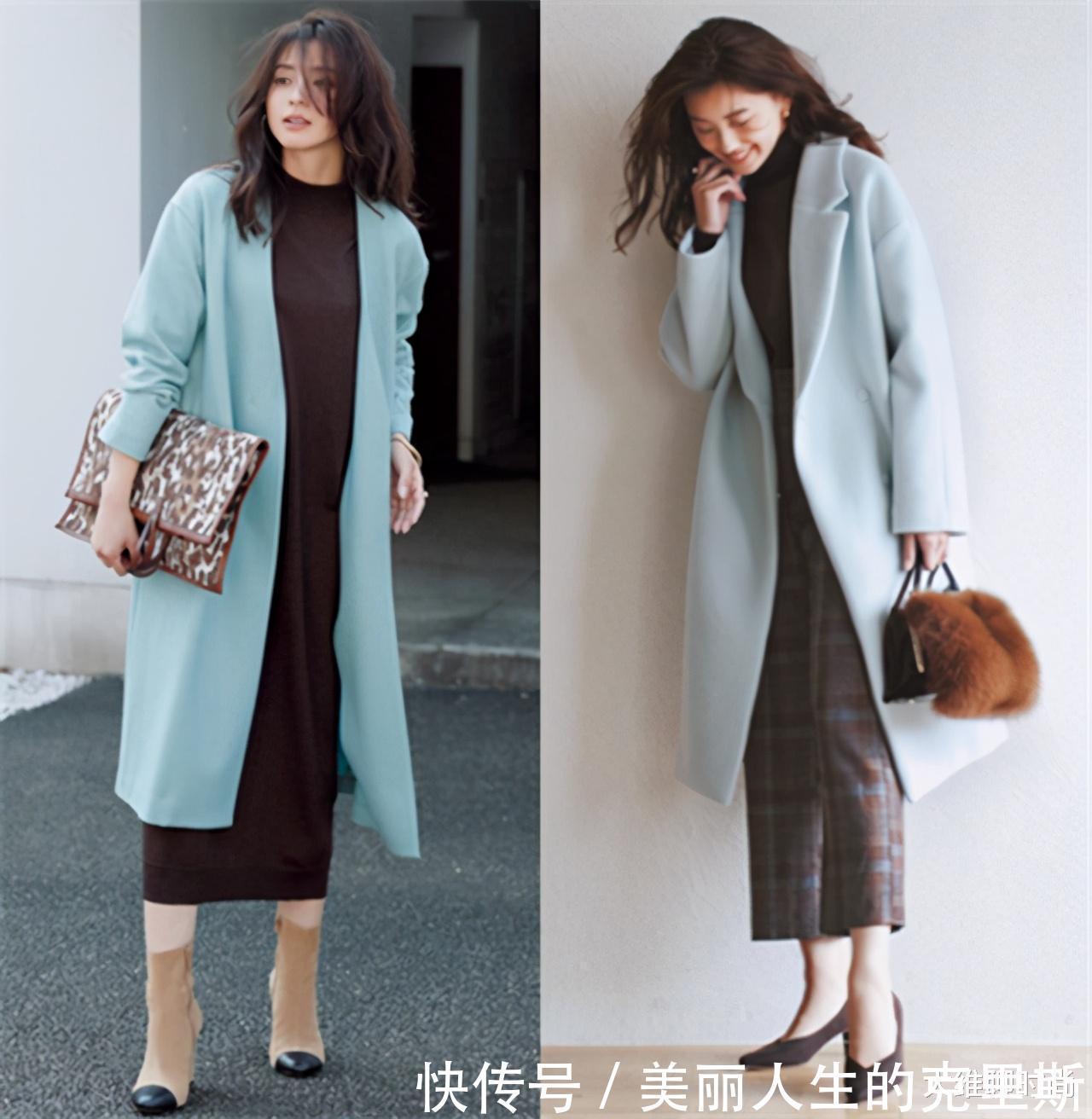 高级|秋冬不可错过浅蓝色与咖啡色搭配,太好看,是个高级的配色