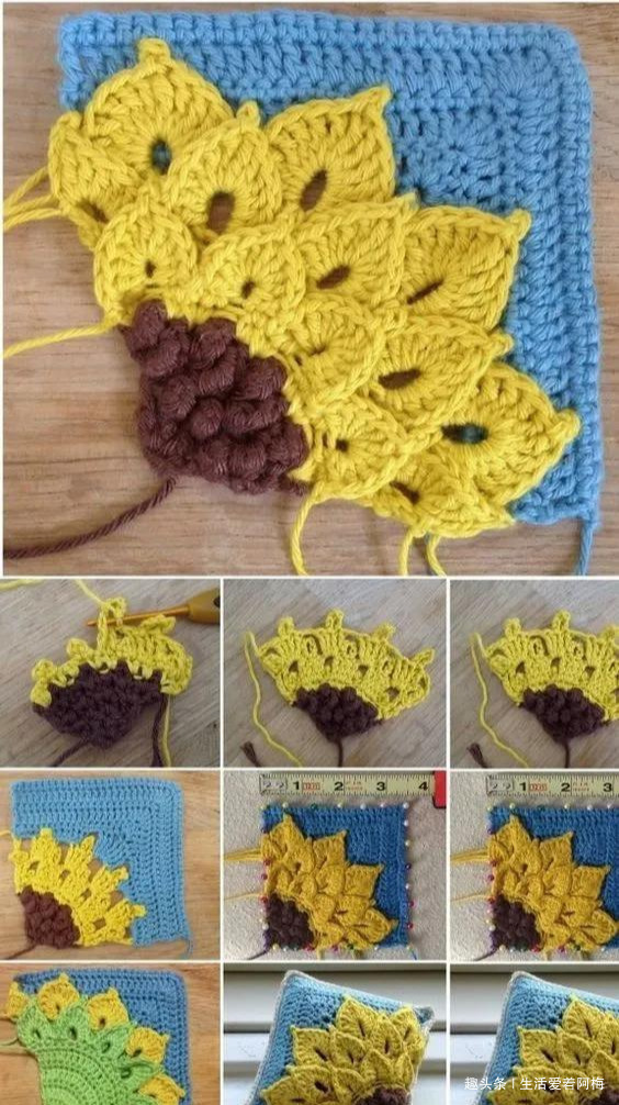 毛线钩针编织向日葵合集,DIY手工编织附图解教程
