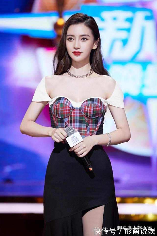 格纹 Angelababy美得惊艳,一袭格纹拼接连衣裙,看着好心动
