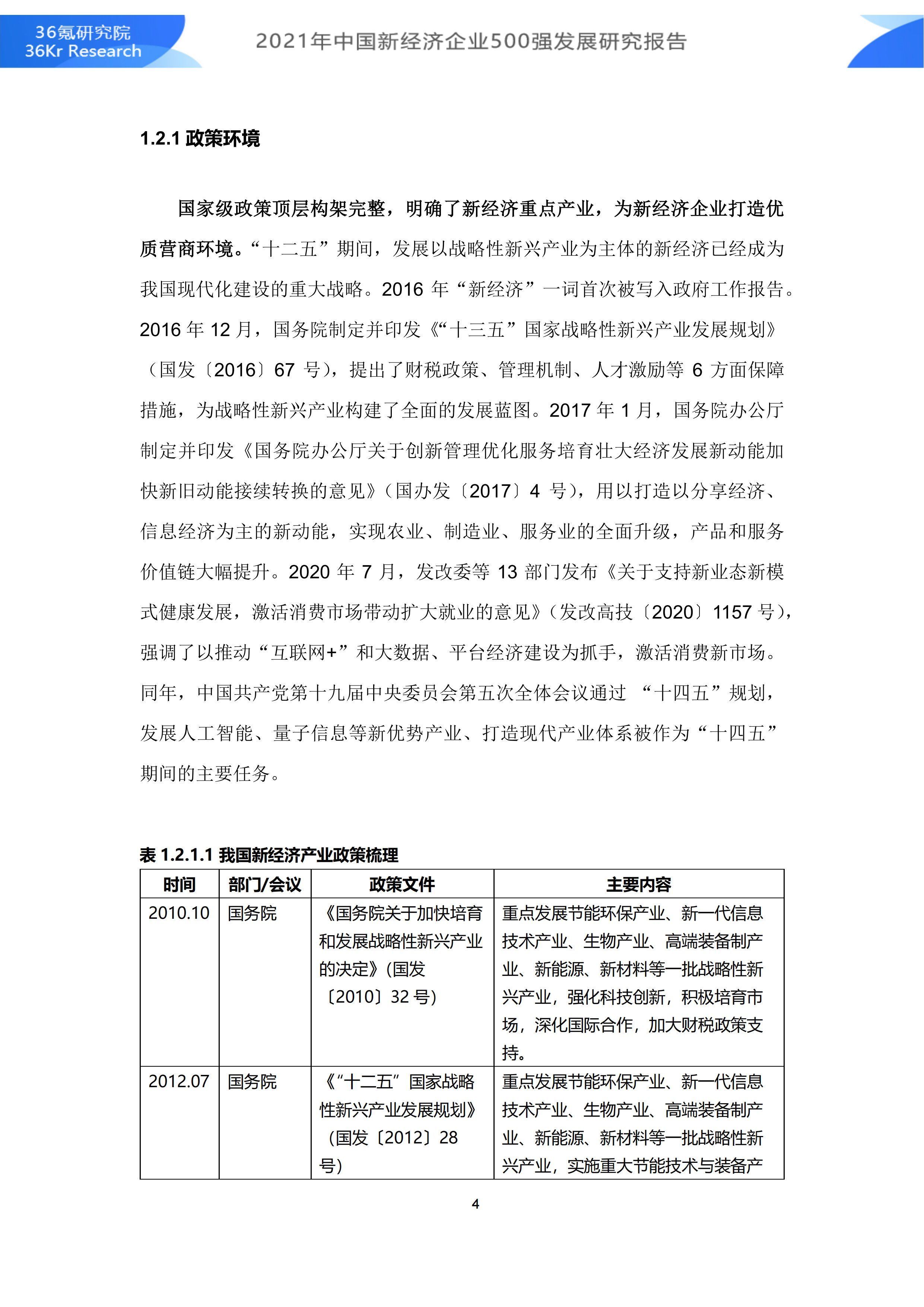 2021年中国新经济企业500强发展研究报告|36氪研究院 | 500强企业