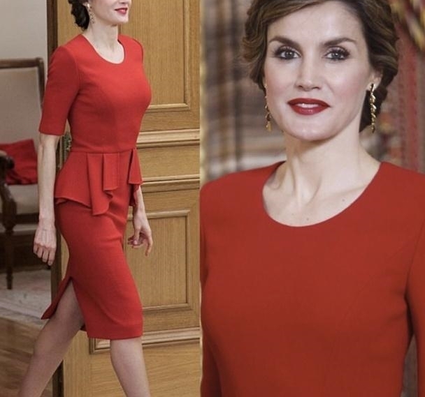 西班牙王后3穿4年前红裙,换掉浓妆散开头发太气质,更具王室风范