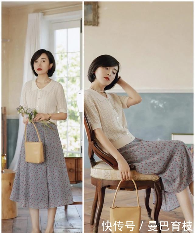 气质|40岁女性的夏季穿搭无套路，针织衫＋半身裙，从骨子里透着优雅