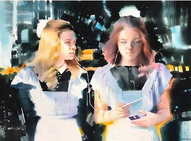 美术学院$城市人物水彩画│城市在她的笔下,充斥着温馨和随意