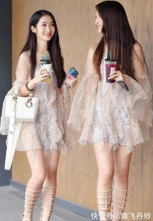 连衣裙|美女模特：姐妹搭配风格魅力四射，泡泡袖网纱连衣裙，又纯又欲