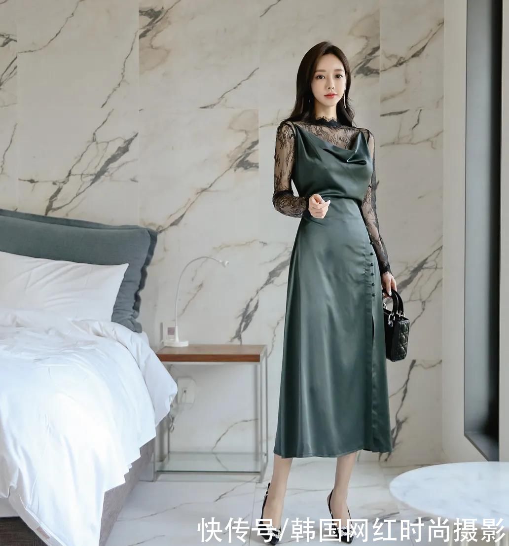 女神|女神孙允珠高清时尚搭配（249）：花瓷釉绿蕾丝缀领华丽晚礼裙