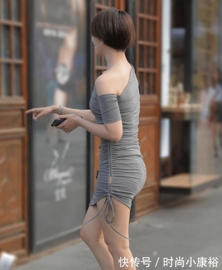 露肩|斜领露肩短款裙,时尚靓丽,精致十足