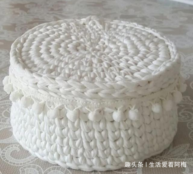 布条这样钩织,快速变收纳筐,放家里不好用吗DIY编织附教程