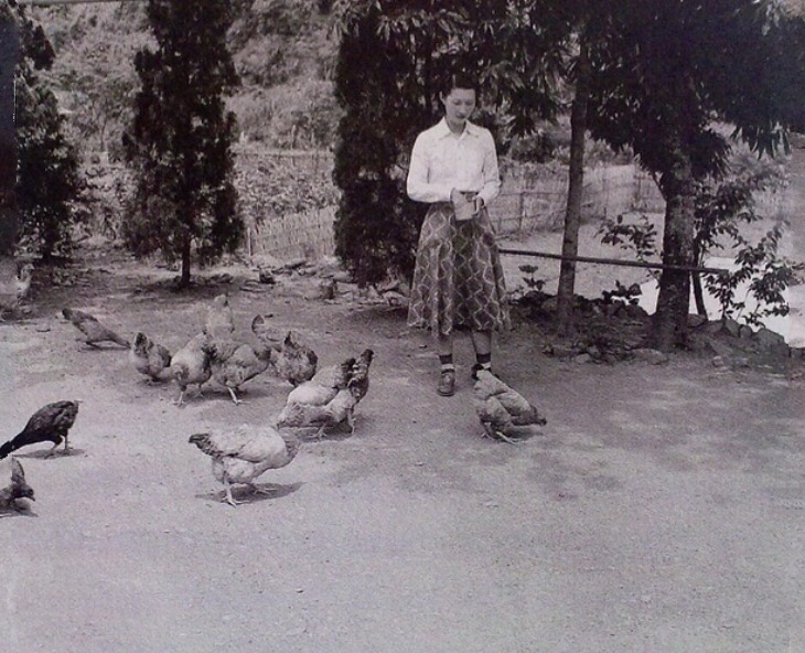 小姐|张学良拍摄的赵四小姐照片：在山中小溪垂钓，坐在藤椅上涂指甲油