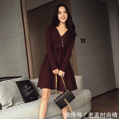 韩版|迷人针织连衣裙,性感时髦带桃花