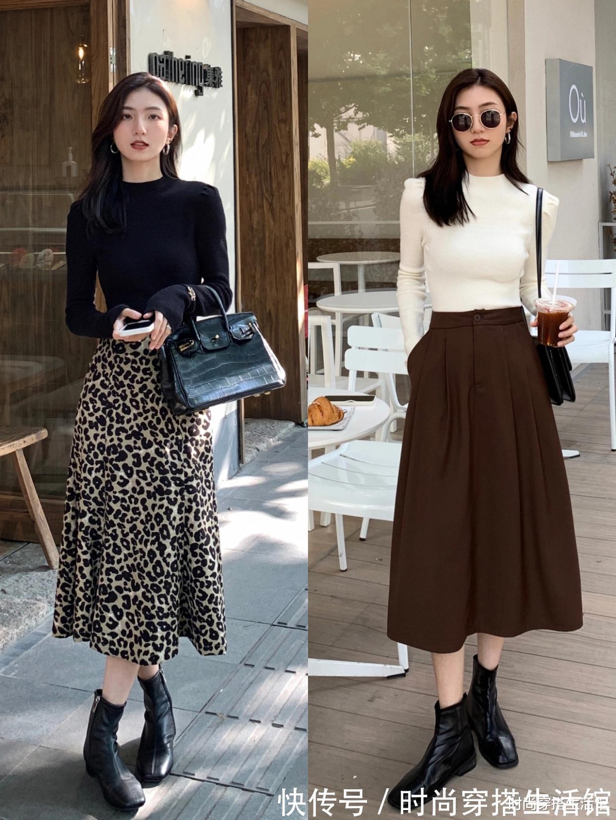 时髦|毛衣+半裙=2021年“万能”搭配公式，保暖时髦又减龄，谁穿谁美