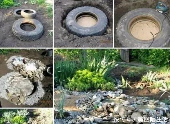 老公用轮胎“造景”盖鱼池,扔几颗碗莲,种几盆薄荷,美得不像话!