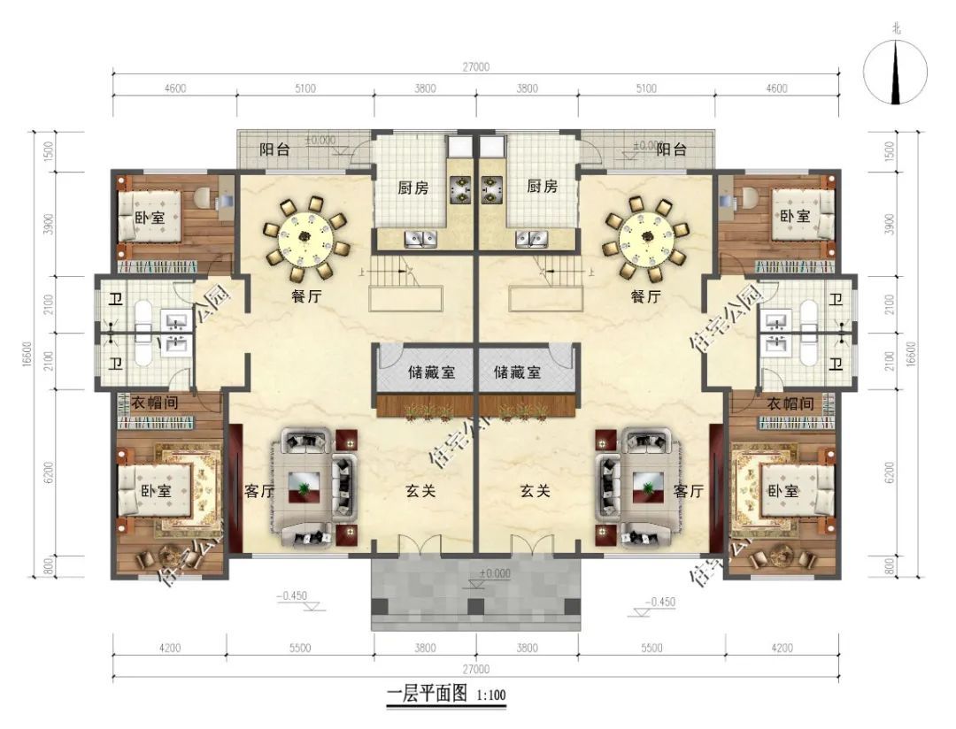 农村|适合兄弟自建的农村双拼别墅,27×16米三层大宅,这样建房才和谐