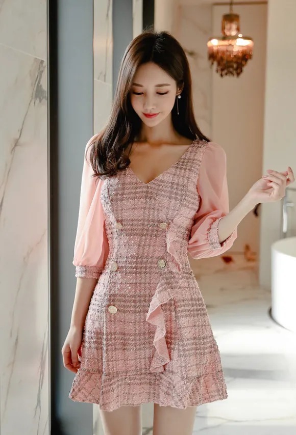 孙允珠,幻彩娇粉乖巧童话格子蝴蝶裙