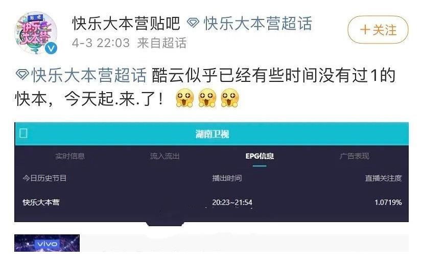 湖南卫视|今日《快乐大本营》收视率又回到了第一离不开粉丝的支持哦！