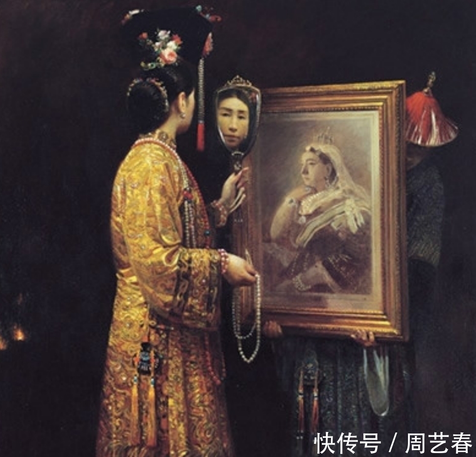 老佛爷|晚清老佛爷慈禧太后的油画像：慈禧年轻貌美，坐在秋千上笑！
