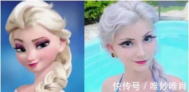爱莎|真人“撞脸”动漫角色,艾莎真人版更好看,最后一个100还原