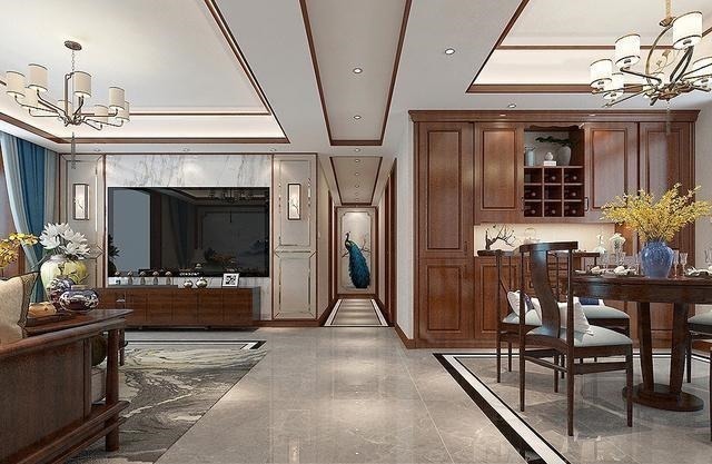 中式|150㎡中式风用红木色，大气美观又有品味，入户便让人心生喜爱