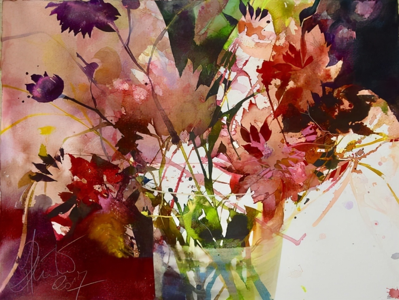 Elke&水彩画家Elke笔下的花花世界浓墨重彩之中隐去了繁花的具象(一)