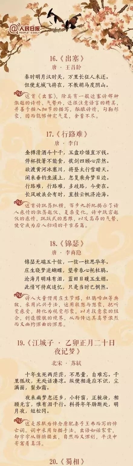 人民日报评出中国历史上最熟悉40首诗词(收藏背诵)