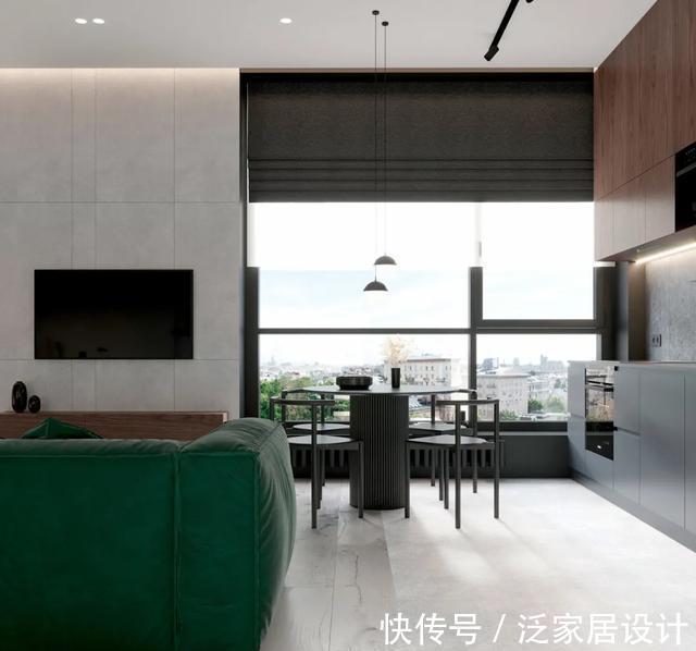 客厅|65㎡精致一居室公寓，灰色调高级到爆炸
